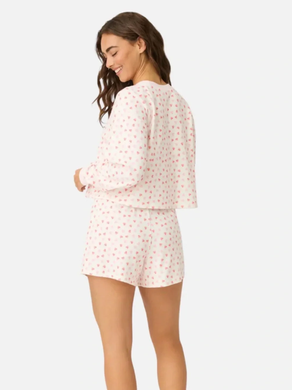 PJ Salvage Pink Heart-Print Long-Sleeve Top & Shorts Pajama Set in Junior Sizing - Picture 2 of 3